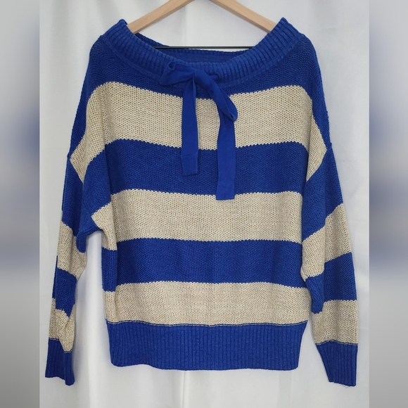 Free People Womens Cassidy Sweater Size S Oversized Off the Shoulder Preppy Bow - Picture 3 of 8